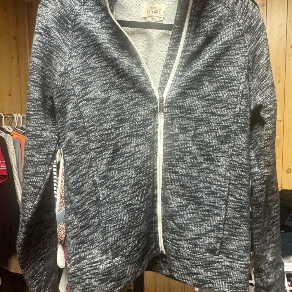 Shyanne Black & White Marled Zip Bomber Jacket